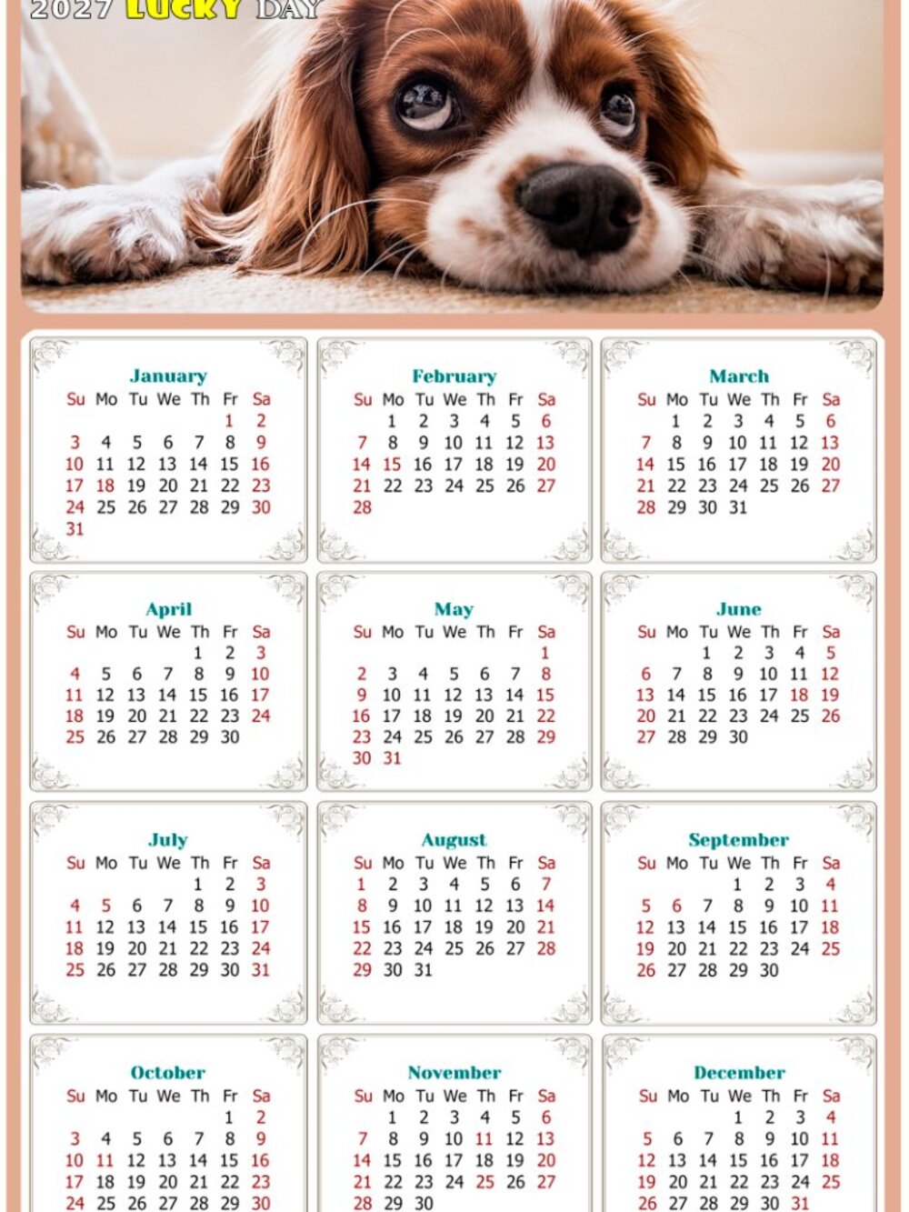 2027 Magnetic Calendar - Today is my Lucky Day - Dogs Themed 01 (5.25 x 8)